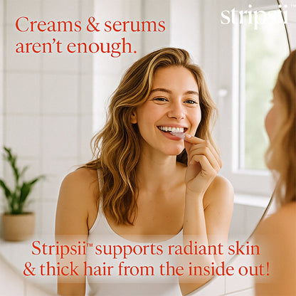Stripsii supplement with biotin, marine collagen, resveratrol, hyaluronic acid, NAD